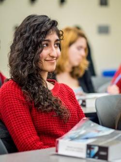 Young woman in red sweater